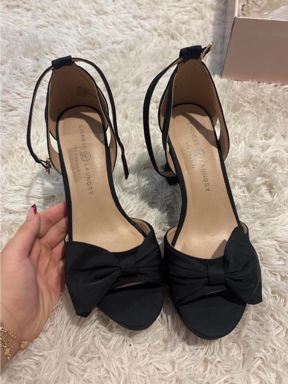 Chinese Laundry Black Bow Ankle-Strap Heels